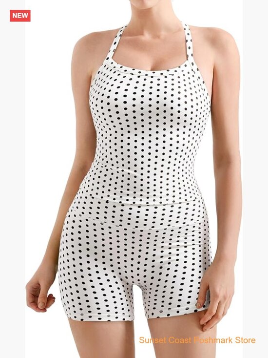 Tops - 2 Piece Workout Set High Waisted Biker Shorts Halter Padded Tank Top Seamless